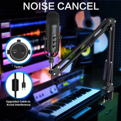 USB Streaming Podcast PC Microphone Studio Cardioid Condenser Mic Kit with Boom Arm For Recording Twitch YouTube