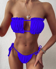 Sexy Bikini 2023 Pleated Bandeau Swimsuit Female Swimwear Women Mini Thong Bikini Set Bather Swimming Beachwear for Bathing Suit