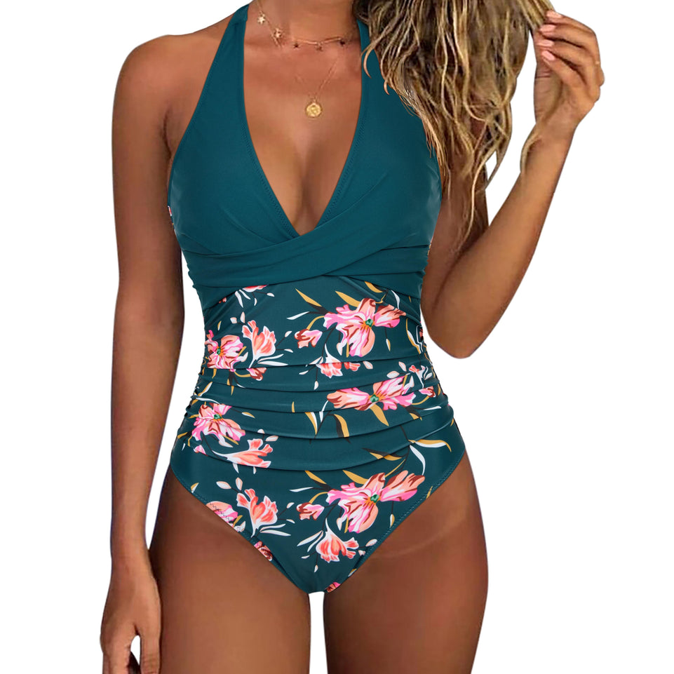 One Piece Swimsuit Women Tummy Control One Piece Swimsuits High Waisted Sexy Halter Bathing Suits XL Push Up Swimwear Women 2023