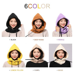 Sparsil Unisex Winter Cotton Hat Warm Thick Ear Neck Protection Beanies Women Men 2 Layer Hooded Collar Removable Drawstring Cap