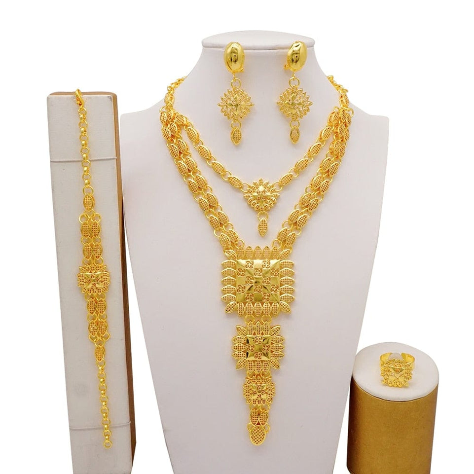 Dubai Jewelry Sets Gold Color Necklace & Earring Set For Women African France Wedding Party Jewelery Ethiopia Bridal Gifts