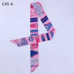 Silk Scarf For Women Letter chain Printed Handle Bag Ribbons Brand Fashion Head Scarf Small Long Skinny Scarves