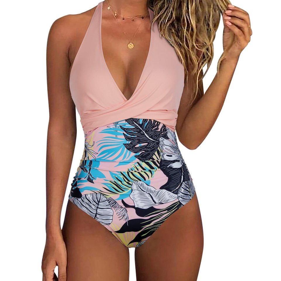 One Piece Swimsuit Women Tummy Control One Piece Swimsuits High Waisted Sexy Halter Bathing Suits XL Push Up Swimwear Women 2023