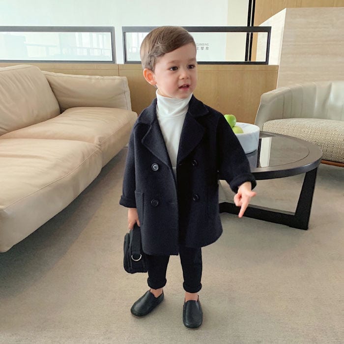 Winter Grid Jackets Boys Girl Woolen Double-breasted Baby Boy Trench Coat Lapel Autumn Kids Outerwear Coats Spring Wool Overcoat