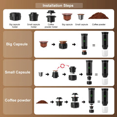 Universal Capsule Coffee Machine Wireless Electric Portable Espresso for Car & Home Camping Powder Travel Coffee Maker