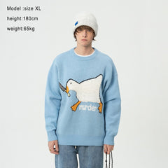 LACIBLE Streetwear Spring Autumn Sweater Men Women Goose Pattern Knitted Sweater Fashion Harajuku Cotton Casual Pullover Sweater