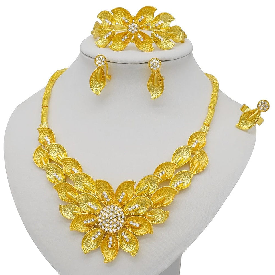 Dubai Jewelry Sets Gold Color Necklace & Earring Set For Women African France Wedding Party Jewelery Ethiopia Bridal Gifts