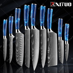 XITUO Kitchen Knife Set Japanese Chef Knives 7CR17 Stainless Steel Damascus Laser Slicing Santoku Cleaver 1-10pc Kitchen Knifes - Wowza