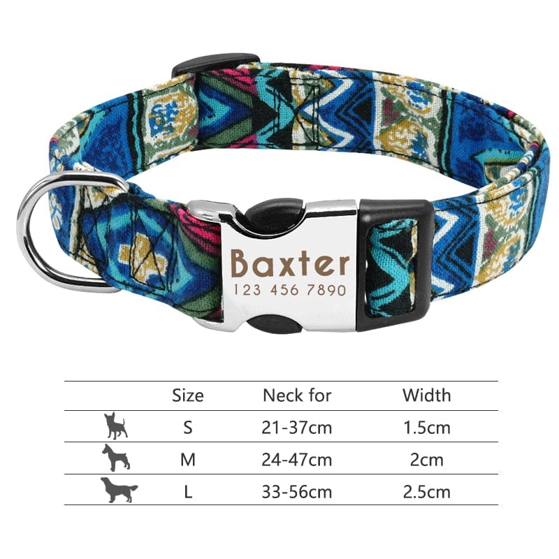 Customized Printed Pet Collar Nylon Dog Collar Personalized Free Engraved Puppy ID Name Collar for Small Medium Large Dogs Pug