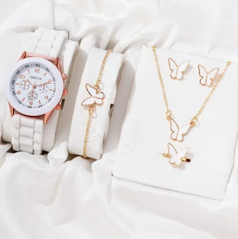 5/2PCS Set Luxury Watch Women Ring Necklace Earrings Rhinestone Wristwatch Female Casual Ladies Watches Bracelet Clock (No Box)