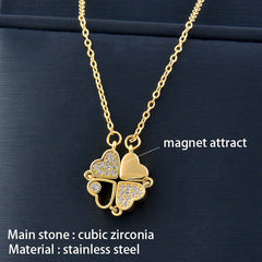 SINLEERY Unusual together 4 crystal heart flower pendant stainless steel necklace gold silver color chain XL333 ZD1 SSK