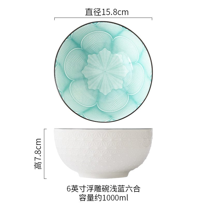 Nordic Style 6-inch Soup Bowl Underglaze Ceramic Tableware Household Instant Noodle Restaurant Simple Creative Embossed Ramen - Wowza