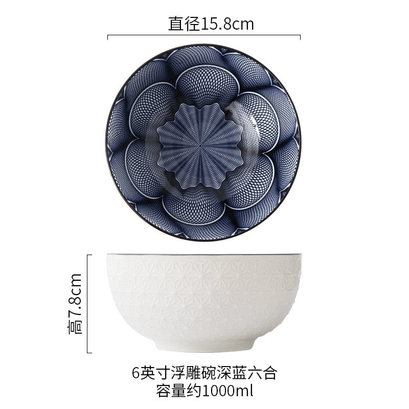 Nordic Style 6-inch Soup Bowl Underglaze Ceramic Tableware Household Instant Noodle Restaurant Simple Creative Embossed Ramen - Wowza