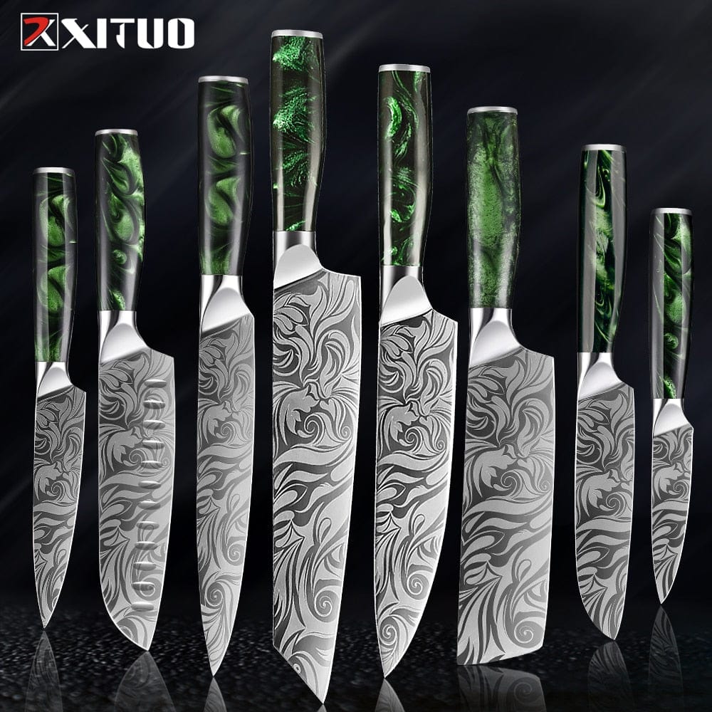 XITUO Kitchen Knife Set Japanese Chef Knives 7CR17 Stainless Steel Damascus Laser Slicing Santoku Cleaver 1-10pc Kitchen Knifes - Wowza