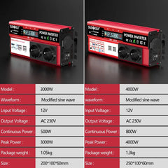 Power Inverter DC 12V To AC 220V 230V Transformer with 4 USB EU Socket Charge with LED Display for RV Phone Car