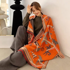 Luxury Winter Cashmere Scarf Women 2023 Design Warm Pashmina Blanket Horse Scarves Female Shawl Wraps Thick Foulard Bufanda