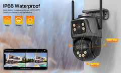 9MP 6K HD WiFi IP Camera Outdoor 8x Zoom Three Lens Dual Screen PTZ Camera Auto Tracking Home Security CCTV Surveillance 8MP Cam