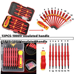 Insulated Screwdriver Set And Changeable Magnetic Slotted Bits Repair Tool 1PC/15PCS 380V/13PCS 1000V