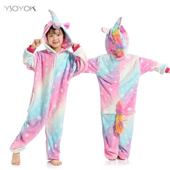 Kigurumi Children Winter Sleepwear Kids Unicorn Panda Pajama sets Baby Girls Boys Panda Licorne Onesies for 4 6 8 10 12 Years