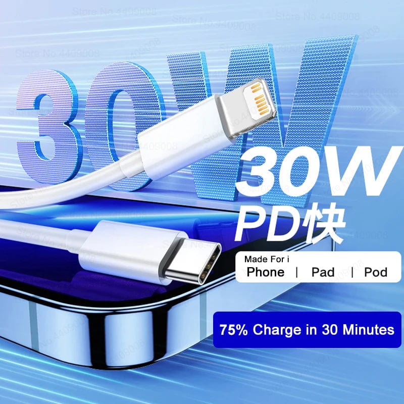 30W For Apple Original USB Cable For iPhone 14 13 12 11 Pro Max 7 8 Plus XS XR Fast Charging USB C Cable Charger Accessories