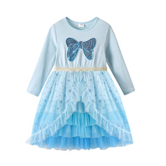 VIKITA Autumn Girls Dress Butterfly Sequins Kids Long Sleeve Dresses Baby Girls Princess Dress Party Clothes Birthday Dresses