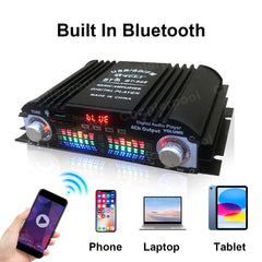 HiFi Sound Amplifier Digital 1600W Peak Power 4 Channel Audio Amplifier Bluetooth Karaoke Player FM Radio Support Remote Control