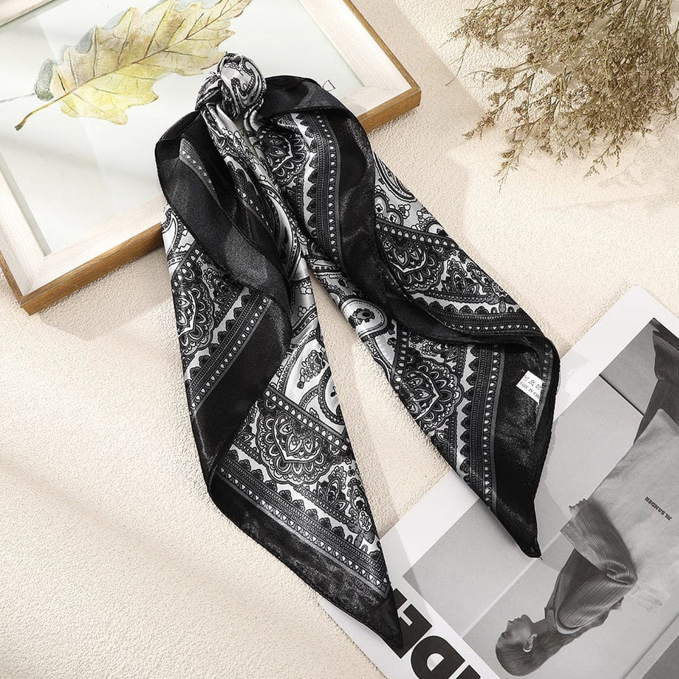 Haimeikang 60*60cm Square Silk Scarf Women Headband Fashion Print Neck Scarfs Office Hair Band Hand Kerchief Female Bandana