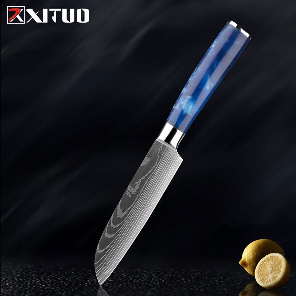 XITUO Kitchen Knife Set Japanese Chef Knives 7CR17 Stainless Steel Damascus Laser Slicing Santoku Cleaver 1-10pc Kitchen Knifes - Wowza