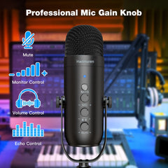 USB Streaming Podcast PC Microphone Studio Cardioid Condenser Mic Kit with Boom Arm For Recording Twitch YouTube