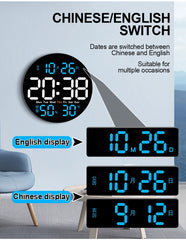 LED Large Digital Wall Clock 10inch with Remote Control Temperature Humidity Date Week Display