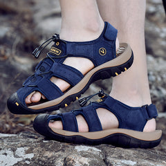 Men Sandals Genuine Leather Mens Casual Shoes Outdoor Men Leather Sandals for Men Beach Shoes Roman Shoes Plus Size 38-48