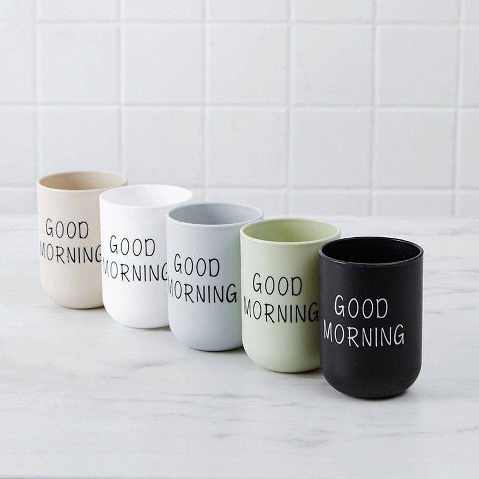 Good Morning Mouthwash Cup Bathroom Tumblers Toothbrush Toothpaste Holder Cup Travel Washing Cup Water Mug Bathroom Accessories