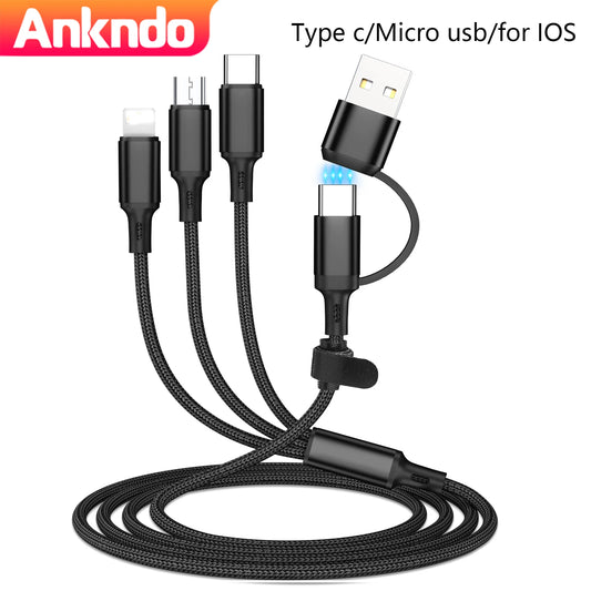 All Phones Fast Charging Cord For iPhone Huawei Micro USB Type C Charger Cable 1.2m Multi Usb Port Multiple Usb Charging Cord