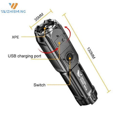 Powerful LED Torch Flashlight Tactical Flashlights Rechargeable USB 18650 Waterproof Zoom Fishing Hunting LED Flashlight