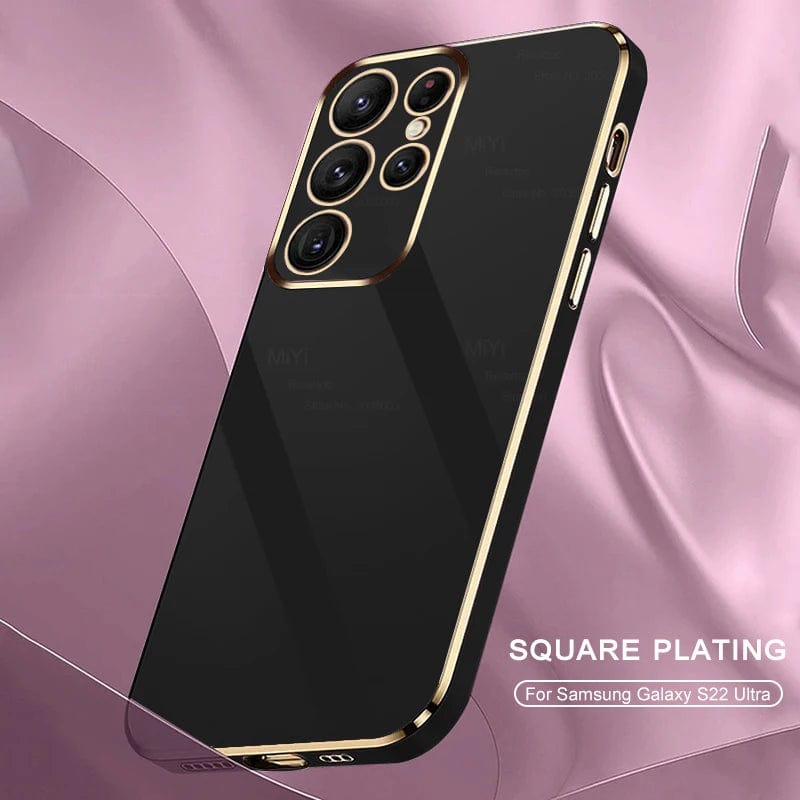 Samsung Galaxy Case Plating Square Gold Frame For S23 Ultra S22 S21 FE S20 FE S10 Plus Note 20 Ultra 10 Lite Silicone Soft Cover
