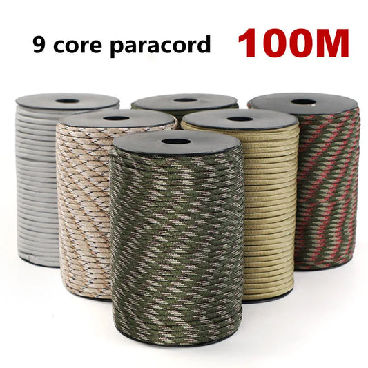 9-Core Para-cord Rope100M 550 Military Standard  4mm Outdoor Parachute Cord Survival Umbrella Tent Lanyard Strap Clothesline