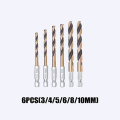 A set of hexagonal shank titanium coated high-speed steel cobalt bits for metal, wood, copper, aluminum, stainless steel