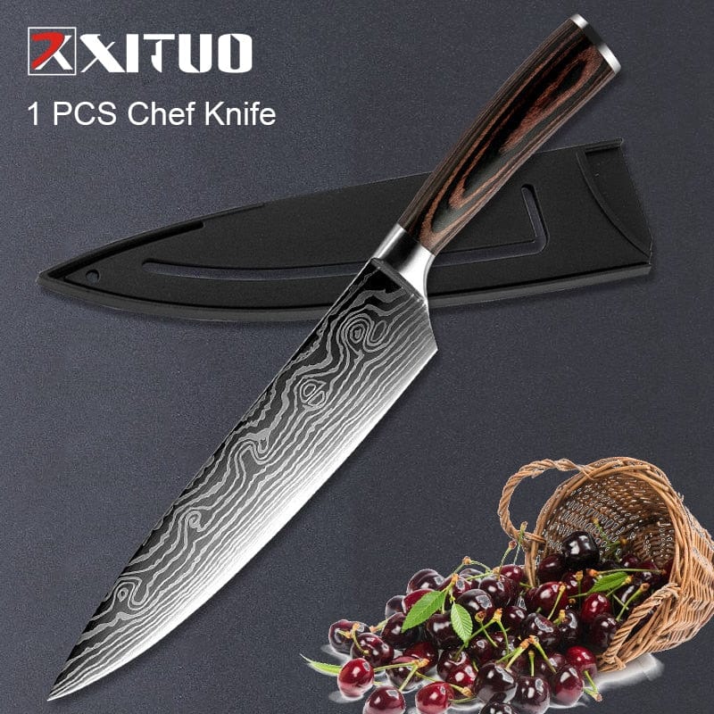 XITUO 1-5PCS set Chef Knife Japanese Stainless Steel Sanding Laser Pattern Knives Professional Sharp Blade Knife Cooking Tool - Wowza