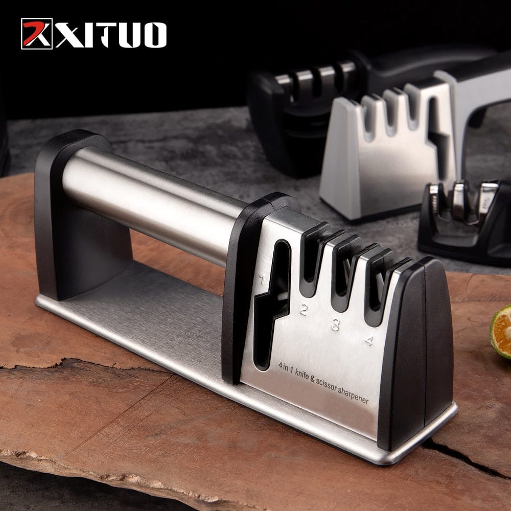 XITUO Kitchen Knife Sharpener 4 Stages 4 in 1 Diamond Coated& Fine Ceramic Rod Knife Shears and Scissors Sharpening System Tools - Wowza