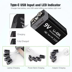 MATOV USB 9V Rechargeable Battery 1100mAh Type-C Rechargeable 6F22 9V Li-ion Battery for RC Helicopeter Model Multimeter Toy