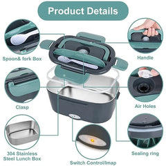 Heated Lunch Box Portable 110V 220V Boxes Food Heater Rice Cooker Container Warmer Dinnerware Set for Home Office Car