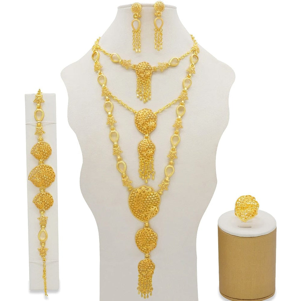 Dubai Jewelry Sets Gold Color Necklace & Earring Set For Women African France Wedding Party Jewelery Ethiopia Bridal Gifts