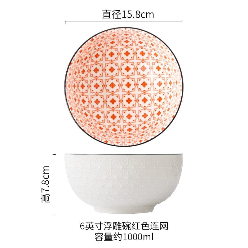 Nordic Style 6-inch Soup Bowl Underglaze Ceramic Tableware Household Instant Noodle Restaurant Simple Creative Embossed Ramen - Wowza