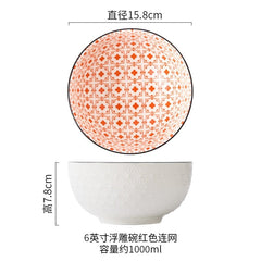 Nordic Style 6-inch Soup Bowl Underglaze Ceramic Tableware Household Instant Noodle Restaurant Simple Creative Embossed Ramen - Wowza