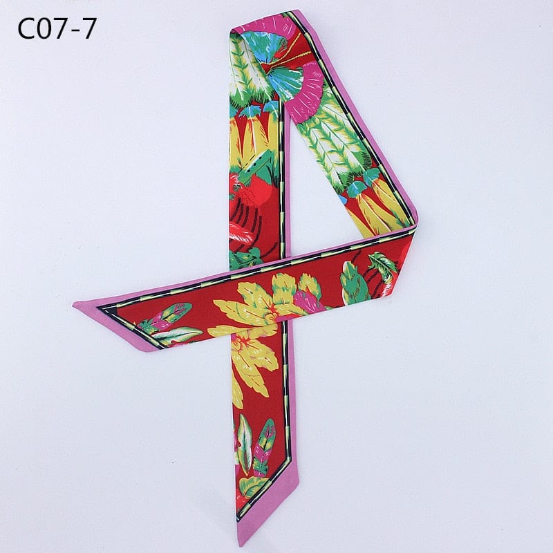 Silk Scarf For Women Letter chain Printed Handle Bag Ribbons Brand Fashion Head Scarf Small Long Skinny Scarves