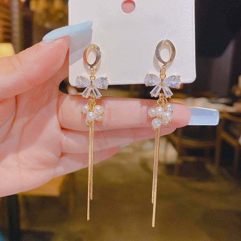 New Fashion Korean Imitation Pearl Drop Earrings for Women Butterfly Owl Zircon Oversized Earring Wedding Party Jewelry