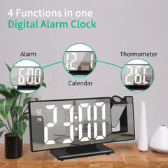 Projector LED Clock 180° Arm Projection Alarm Clock Time Temperature USB Plug-in Digital Alarm Clock Snooze Table Clock 12/24H