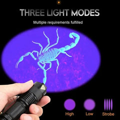 LED UV Torch Flashlight 365/395nm Portable Mini Ultraviolet Torch Waterproof Zoomable Violet Light Pet Urine Scorpion Detector UV Lamp