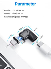 120W USB Type C To USB C Magnetic Adapter 90 Degree Fast Charging Magnetic Converter For Mac book iPad Pro Switch Samsung