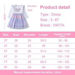 VIKITA Autumn Girls Dress Butterfly Sequins Kids Long Sleeve Dresses Baby Girls Princess Dress Party Clothes Birthday Dresses